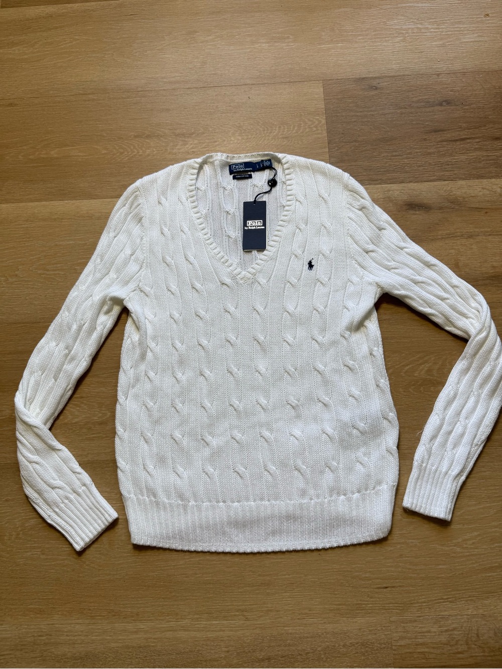 Ralph Lauren Cream Cable-Knit V-Neck Sweater - Picture 5 of 16